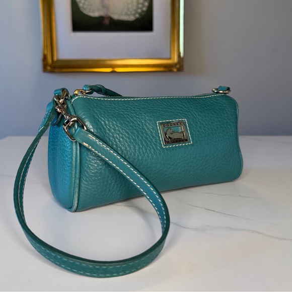 Dooney & Bourke Dillen Mini Barrel Bag in Turquoise Pebbled Leather (RARE) - Picture 2 of 10